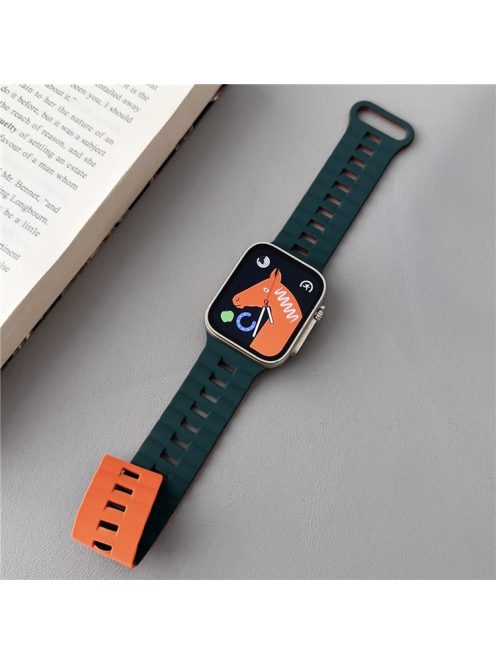 For Apple Watch Ultra 2 Ultra 49mm / Series 9 8 7 45mm / 6 5 4 SE (2023) SE (2022) SE 44mm /  3 2 1 42mm Band Magnetic Watch Strap - Blackish Green+Orange