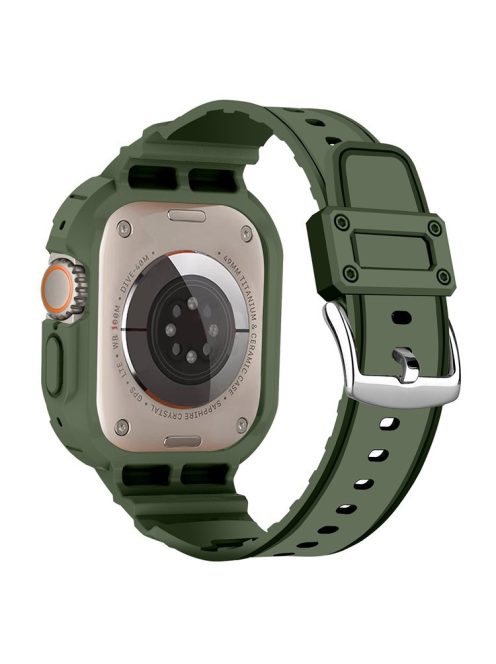 For Apple Watch Ultra 49mm Replacement Strap Adjustable Silicone Wrist Band Integrated with Watch Case - Army Green