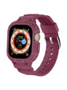 For Apple Watch Ultra 49mm Replacement Strap Adjustable Silicone Wrist Band Integrated with Watch Case - Wine Red