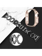 For Apple Watch Ultra 49mm Rhinestone Decor Bling Watch Band X-shaped Stainless Steel Strap with Rose Gold PC Hollow Watch Case - Black