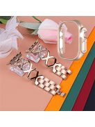 For Apple Watch Ultra 49mm Rhinestone Decor Bling Watch Band X-shaped Stainless Steel Strap with Rose Gold PC Hollow Watch Case - Gold