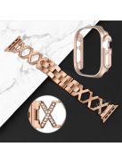 For Apple Watch Ultra 49mm Rhinestone Decor Bling Watch Band X-shaped Stainless Steel Strap with Rose Gold PC Hollow Watch Case - Rose Gold