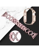 For Apple Watch Ultra 49mm Rhinestone Decor Bling Watch Band X-shaped Stainless Steel Strap with Rose Gold PC Hollow Watch Case - Rose Pink