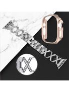 For Apple Watch Ultra 49mm Rhinestone Decor Bling Watch Band X-shaped Stainless Steel Strap with Rose Gold PC Hollow Watch Case - Silver