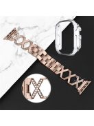 For Apple Watch Ultra 49mm Rhinestone Decor Watch Band X-shaped Stainless Steel Bracelet with Transparent Watch Bumper Frame - Gold