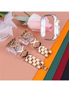 For Apple Watch Ultra 49mm Rhinestone Decor Watch Band X-shaped Stainless Steel Bracelet with Transparent Watch Bumper Frame - Rose Gold