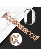 For Apple Watch Ultra 49mm Rhinestone Decor Watch Band X-shaped Stainless Steel Bracelet with Transparent Watch Bumper Frame - Rose Gold