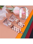 For Apple Watch Ultra 49mm Rhinestone Decor Watch Band X-shaped Stainless Steel Bracelet with Transparent Watch Bumper Frame - Rose Pink