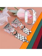 For Apple Watch Ultra 49mm Rhinestone Decor Watch Band X-shaped Stainless Steel Bracelet with Transparent Watch Bumper Frame - Silver