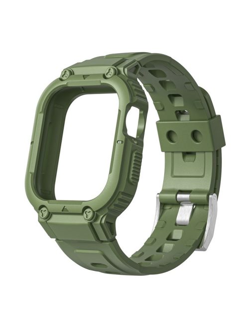 For Apple Watch Ultra 49mm Silicone Watch Band Replacement Strap + Drop-proof Protective Watch Case - Army Green