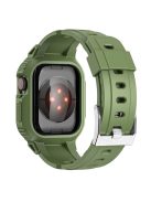 For Apple Watch Ultra 49mm Silicone Watch Band Replacement Strap + Drop-proof Protective Watch Case - Army Green