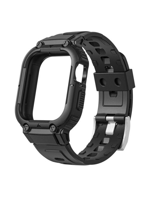 For Apple Watch Ultra 49mm Silicone Watch Band Replacement Strap + Drop-proof Protective Watch Case - Black