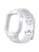 For Apple Watch Ultra 49mm Silicone Watch Band Replacement Strap + Drop-proof Protective Watch Case - White