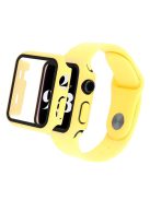 For Apple Watch Ultra 49mm Silicone Watch Band Wrist Strap + Anti-drop PC Watch Case with Tempered Glass Screen Protector - Yellow