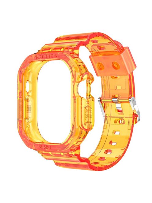 For Apple Watch Ultra 49mm Smart Watch Strap Replacement Soft TPU Wrist Band Integrated with Watch Case - Transparent Orange