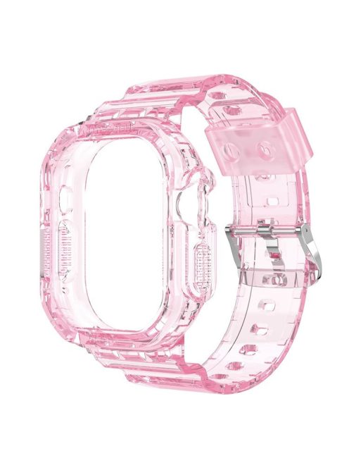 For Apple Watch Ultra 49mm Smart Watch Strap Replacement Soft TPU Wrist Band Integrated with Watch Case - Transparent Pink