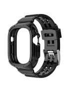 For Apple Watch Ultra 49mm Soft TPU Sport Watch Bands Wrist Strap with Rugged Protective Case - Black