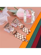 For Apple Watch Ultra 49mm Stainless Steel Watch Band Rhinestone Decor X-shaped Strap Replacement with Hollow Starlight Color PC Watch Case - Gold