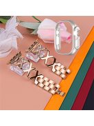 For Apple Watch Ultra 49mm Stainless Steel Watch Band Rhinestone Decor X-shaped Strap Replacement with Hollow Starlight Color PC Watch Case - Rose Gold