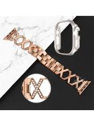 For Apple Watch Ultra 49mm Stainless Steel Watch Band Rhinestone Decor X-shaped Strap Replacement with Hollow Starlight Color PC Watch Case - Rose Gold