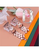 For Apple Watch Ultra 49mm Stainless Steel Watch Band Rhinestone Decor X-shaped Strap Replacement with Hollow Starlight Color PC Watch Case - Rose Pink