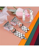 For Apple Watch Ultra 49mm Stainless Steel Watch Band Rhinestone Decor X-shaped Strap Replacement with Hollow Starlight Color PC Watch Case - Silver