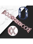 For Apple Watch Ultra 49mm Stainless Steel X-shaped Watch Band Rhinestone Decor Bracelet Wristband with Hollow Midnight Blue PC Watch Cover - Rose Pink