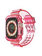 For Apple Watch Ultra 49mm Two Row Holes TPU Smart Watch Band Replacement Wrist Strap Integrated with Watch Case - Transparent Rose Red