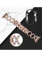 For Apple Watch Ultra 49mm X-shaped Rhinestone Decor Watch Band Stainless Steel Bracelet Strap Wristband Replacement with Black PC Watch Cover Frame - Gold