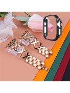 For Apple Watch Ultra 49mm X-shaped Rhinestone Decor Watch Band Stainless Steel Bracelet Strap Wristband Replacement with Black PC Watch Cover Frame - Rose Gold