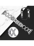 For Apple Watch Ultra 49mm X-shaped Rhinestone Decor Watch Band Stainless Steel Bracelet Strap Wristband Replacement with Black PC Watch Cover Frame - Silver