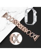 For Apple Watch Ultra 49mm X-shaped Stainless Steel Watch Band Rhinestone Decor Replacement Strap with Silver PC Watch Cover Frame - Gold