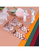 For Apple Watch Ultra 49mm X-shaped Stainless Steel Watch Band Rhinestone Decor Replacement Strap with Silver PC Watch Cover Frame - Rose Pink