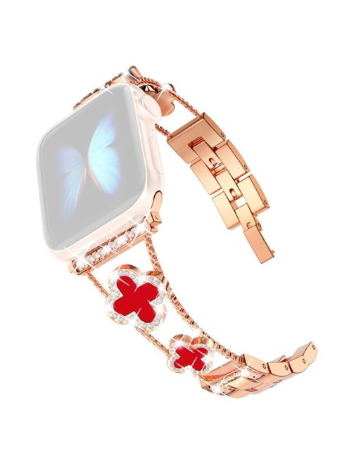 Four Leaf Clover Watch Strap for Apple Watch 10 46mm / Ultra 2 / Ultra 49mm / 9 8 7 45mm / SE (2023) SE (2022) SE 6 5 4 44mm / 3 2 1 42mm - Rose Gold+Red