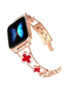 Four Leaf Clover Watch Strap for Apple Watch 10 46mm / Ultra 2 / Ultra 49mm / 9 8 7 45mm / SE (2023) SE (2022) SE 6 5 4 44mm / 3 2 1 42mm - Rose Gold+Red