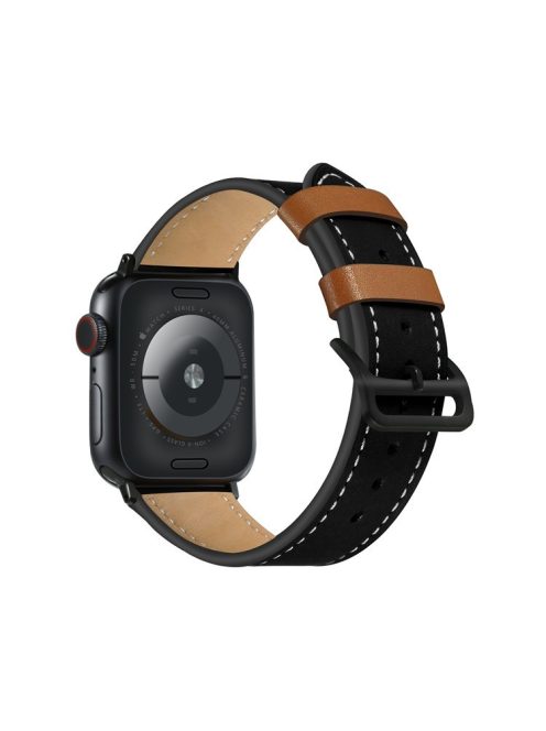 Fresh Contrast Color Genuine Leather Watch Strap for Apple Watch Series 10 42mm / 9 8 7 41mm / SE (2023) SE (2022) SE 6 5 4 40mm / 3 2 1 38mm - Black