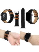 Fresh Contrast Color Genuine Leather Watch Strap for Apple Watch Series 10 42mm / 9 8 7 41mm / SE (2023) SE (2022) SE 6 5 4 40mm / 3 2 1 38mm - Black