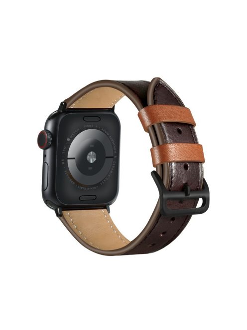 Fresh Contrast Color Genuine Leather Watch Strap for Apple Watch Series 10 42mm / 9 8 7 41mm / SE (2023) SE (2022) SE 6 5 4 40mm / 3 2 1 38mm - Brown