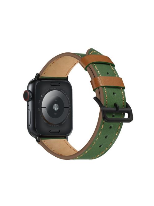 Fresh Contrast Color Genuine Leather Watch Strap for Apple Watch Series 10 42mm / 9 8 7 41mm / SE (2023) SE (2022) SE 6 5 4 40mm / 3 2 1 38mm - Green / Brown Line