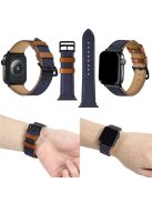 Fresh Contrast Color Genuine Leather Watch Strap for Apple Watch Series 10 42mm / 9 8 7 41mm / SE (2023) SE (2022) SE 6 5 4 40mm / 3 2 1 38mm - Sapphire Blue