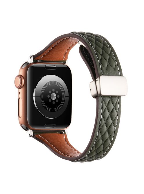 Genuine Cow Leather Band for Apple Watch 10 46mm / Ultra 2 / Ultra 49mm / 9 8 7 45mm / SE (2023) SE (2022) SE 6 5 4 44mm / 3 2 1 42mm Strap - Army Green