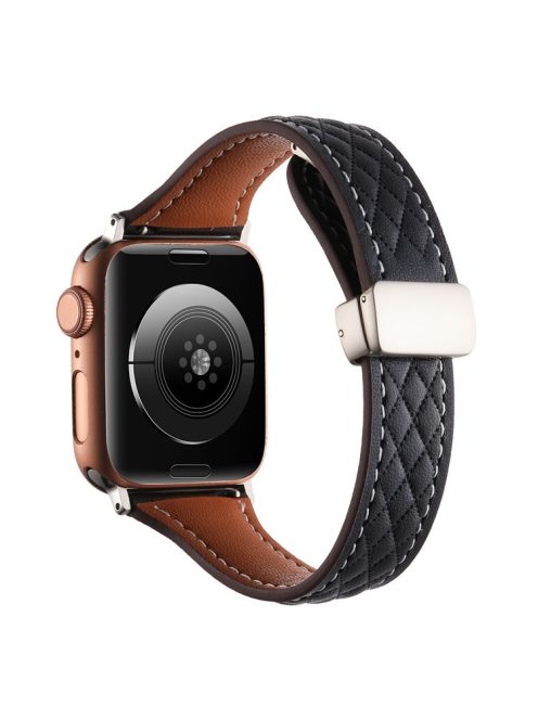 Genuine Cow Leather Band for Apple Watch 10 46mm / Ultra 2 / Ultra 49mm / 9 8 7 45mm / SE (2023) SE (2022) SE 6 5 4 44mm / 3 2 1 42mm Strap - Black