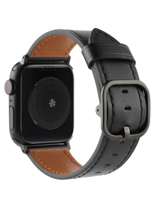 Genuine Cow Leather Strap for Apple Watch Series 10 42mm  /  Series 9 8 7 41mm  /  SE (2023) SE (2022) SE 6 5 4 40mm  /  3 2 1 38mm Band - Black