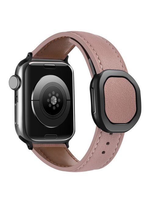 Genuine Cow Leather Strap for Apple Watch Series 10 42mm / 9 8 7 41mm / SE (2023) SE (2022) SE 6 5 4 40mm / 3 2 1 38mm Magnetic Buckle Wrist Band - Bean Pink