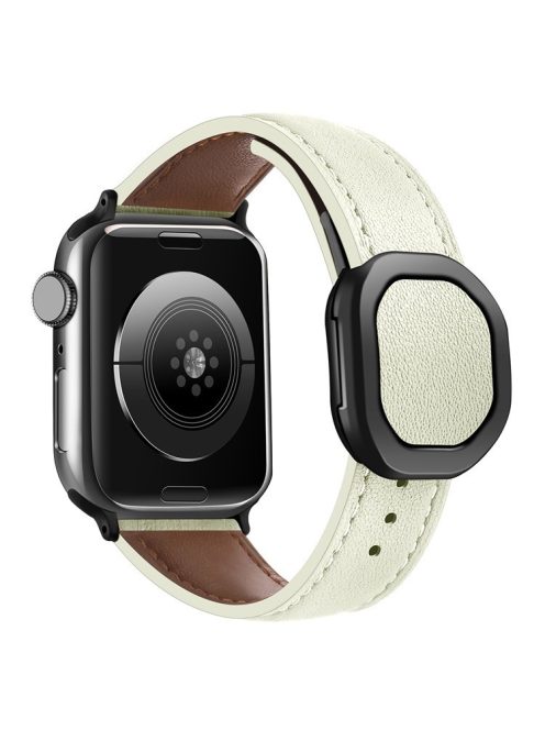 Genuine Cow Leather Strap for Apple Watch Series 10 42mm / 9 8 7 41mm / SE (2023) SE (2022) SE 6 5 4 40mm / 3 2 1 38mm Magnetic Buckle Wrist Band - Beige