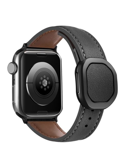 Genuine Cow Leather Strap for Apple Watch Series 10 42mm / 9 8 7 41mm / SE (2023) SE (2022) SE 6 5 4 40mm / 3 2 1 38mm Magnetic Buckle Wrist Band - Black