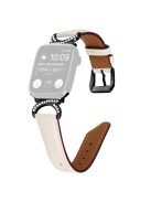 Genuine Cowhide Leather Band for Apple Watch Series 10 42mm / 9 8 7 41mm / SE (2023) SE (2022) SE 6 5 4 40mm / 3 2 1 38mm Rhinestone Decor Watch Strap with Black Buckle - Apricot