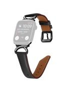 Genuine Cowhide Leather Band for Apple Watch Series 10 42mm / 9 8 7 41mm / SE (2023) SE (2022) SE 6 5 4 40mm / 3 2 1 38mm Rhinestone Decor Watch Strap with Black Buckle - Black