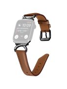 Genuine Cowhide Leather Band for Apple Watch Series 10 42mm / 9 8 7 41mm / SE (2023) SE (2022) SE 6 5 4 40mm / 3 2 1 38mm Rhinestone Decor Watch Strap with Black Buckle - Brown