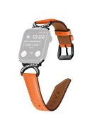 Genuine Cowhide Leather Band for Apple Watch Series 10 42mm / 9 8 7 41mm / SE (2023) SE (2022) SE 6 5 4 40mm / 3 2 1 38mm Rhinestone Decor Watch Strap with Black Buckle - Orange